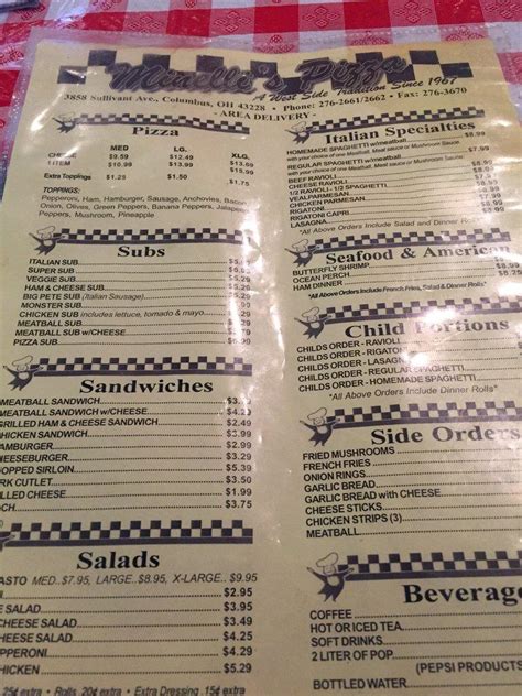 Menu at Minelli's Restaurant, Columbus