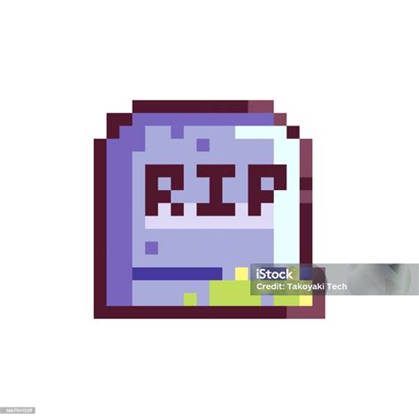 Pixel Art Rip Tomb Retro 8bit Style Halloween Decor Grave Tombstone Illustration Ideal For