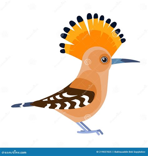 Eurasian Hoopoe Or Common Hoopoe Upupa Epops Bird Cartoon Flat Style