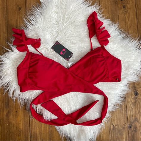 Shekini Swim Nwt Shekini Swimsuit Top Red Wrap Bikini With Ruffle