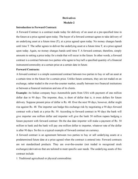 Derivatives Module 2 Notes - Derivatives Module- Introduction to