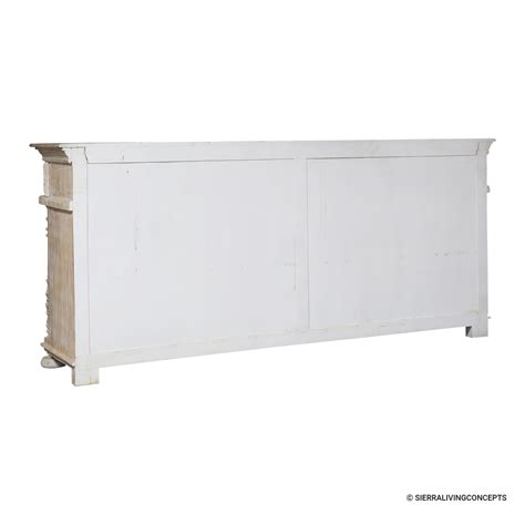 Keene Country Weathered White Solid Wood Door Hand Carved Sideboard