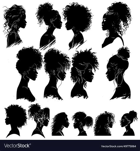 Set of silhouettes black woman with curly hair Vector Image