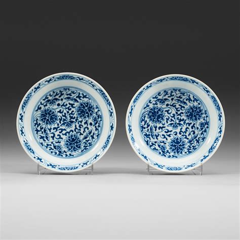 A Pair Of Blue And White Lotus Dishes Qing Dynasty 19th Century With