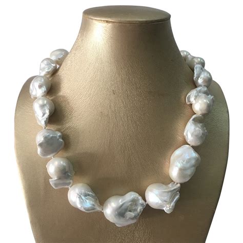 100 Nature Freshwater Big Baroque Pearl Necklace 50 Cm 80 Cmhigh Quality 16 24 Mm Nature White