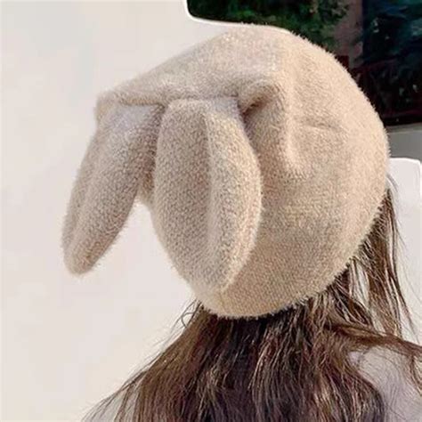 Gorro Kawaii Con Orejas De Conejo Para Mujer Gorros De Lana De Punto