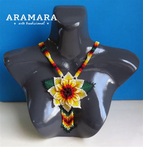 Mexican Huichol Beaded Yellow Flower Necklace Cfg 0027 Huichol Etsy