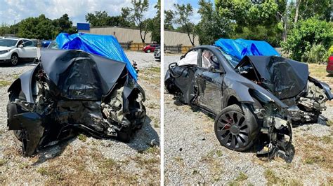 Tesla Model Y Involved In A Horrific Crash Driver Walked To Tell The