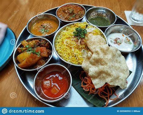 Indian Food Cuisine Set That Is Complete With Condiments Editorial