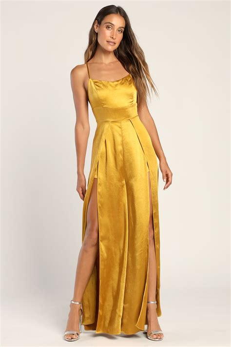 Mustard Yellow Jumpsuit Satin Jumpsuit Split Leg Jumpsuit Lulus