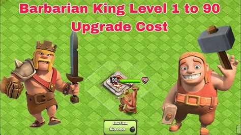 Upgrade Cost For Barbarian King 1 To Level 90 2023 Clash Of Clans