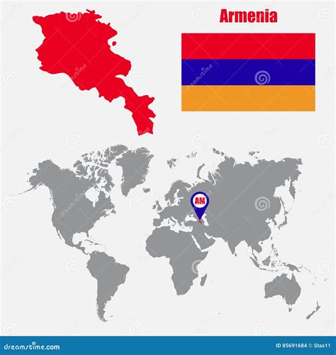 Mapa De Armenia En Un Mapa Del Mundo Con El Indicador De La Bandera Y