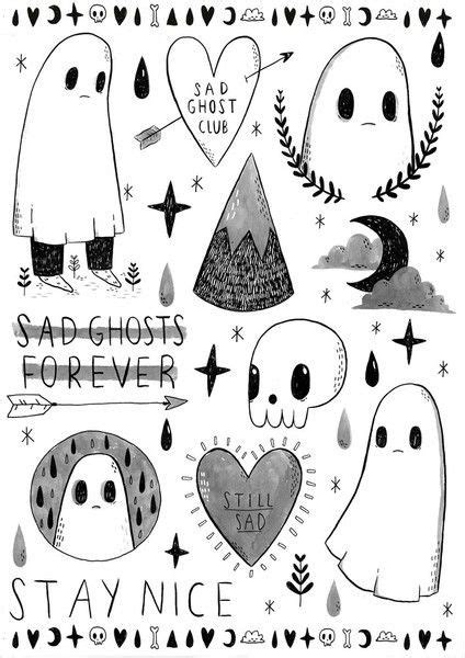 Sad white cartoon drawing ghost tattoo designs - Tattooimages.biz