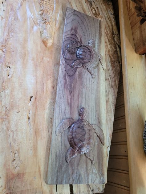 D Sea Turtles Wood Carving In Black Walnut Etsy