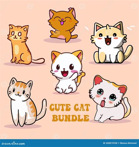 Cute Cats Cartoon Set Vector Stock Vector Illustration Of Character