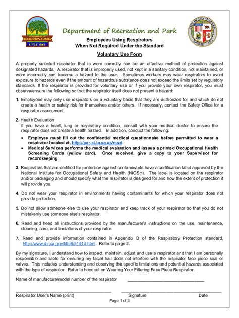 Fillable Online Form For Voluntary Respirator Use Fax Email Print