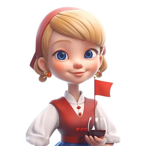 Premium AI Image Cute Cartoon Girl With A Glass Of Wine Isolated On