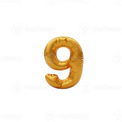 Metallic Golden Numeral Balloon 9 18754252 PNG