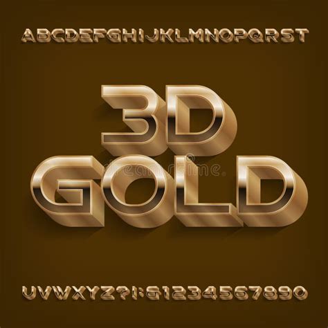 3D Gold Alphabet Font Golden Letters And Numbers With Shadow Stock