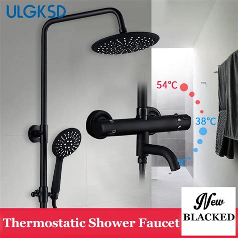 Ulgksd Matte Black Thermostatic Shower Faucet Wall Mount Hot And Cold