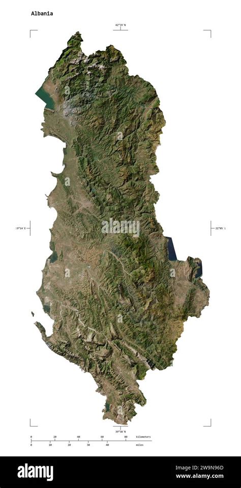 Shape Of A Low Resolution Satellite Map Of The Albania With Distance