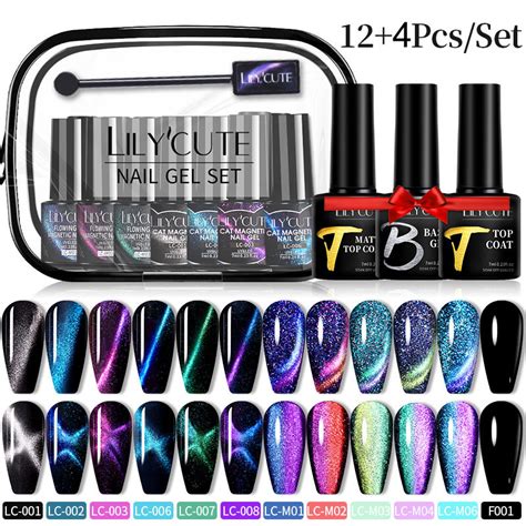 LILYCUTE 16PCS SET Magnetic Gel Nail Polish Set Reflective Glitter