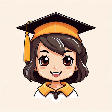 Cartoon Girl In Graduation Cap And Gown With A Tassel Generative Ai