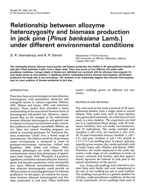 Pdf Relationship Between Allozyme Heterozygosity And Biomass