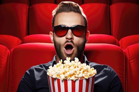 Premium AI Image An Enthusiastic Man In Dark Glasses With Popcorn In