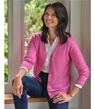 Pink Flambe Cashmere Merino Classic V Neck Cardigan Woolovers Uk