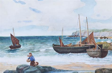 A Jones Early 20th Century Watercolour Fishing Boats On The Coast