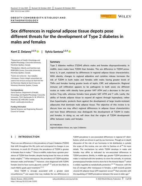 Pdf Sex Differences In Regional Adipose Tissue Depots Pose Different