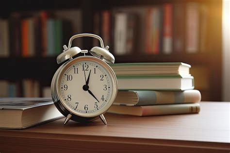 Premium Ai Image Alarm Clock And Books On A Table