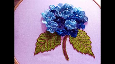 Hydrangea Flowers Embroidery For Cushionshand Embroidery Leishas Galaxy Embroidery Youtube