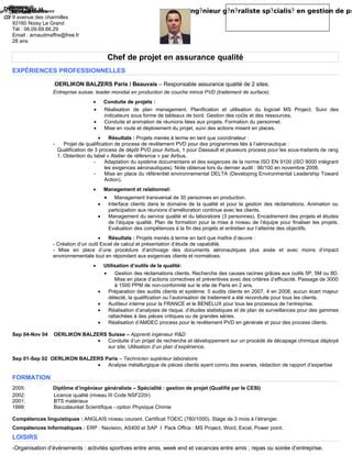 Cv Arnaud Maffre Projet Qualite 7 05 09 Sans Tableau PDF