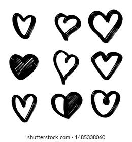 Set Nine Hand Drawn Heart Handdrawn Stock Vector Royalty Free