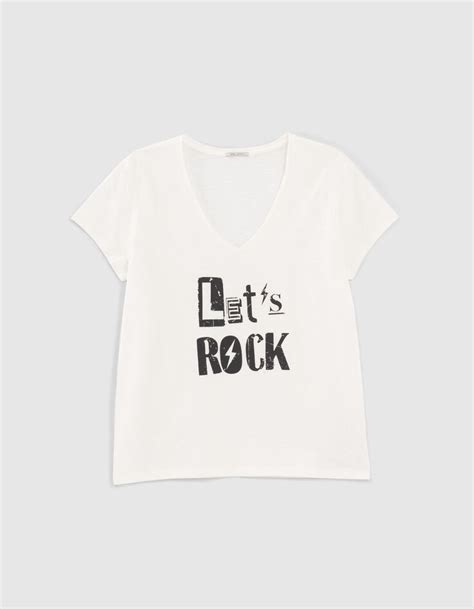 Womens White Rock Slogan Image Cotton T Shirt Ikks