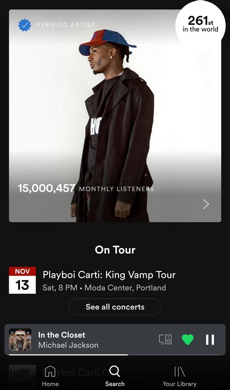 15m Monthly Listeners On Spotify🧛🏿‍♂️💋 Rplayboicarti