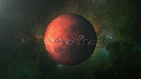 Spinning Planet Mars Isolate On Dark Front View Of Mars Planet From