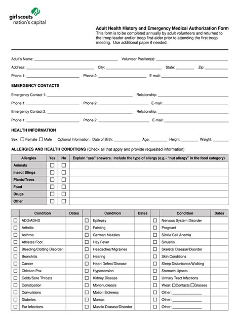 Girl Scout Health History Form 28B