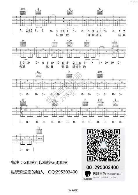 赵照 当你老了赵照原版简单版 弹唱 吉他谱