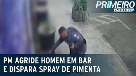 PM agride e dispara spray de pimenta em homem caído no chão Primeiro