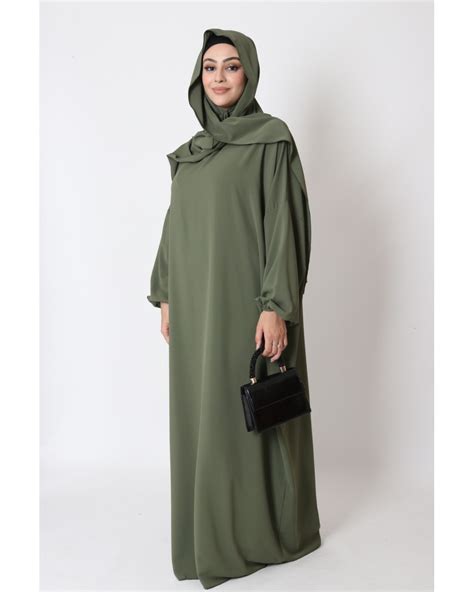 Abaya hijab integrated medina silk Color Khaki Color Khaki