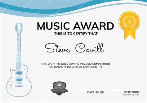 Premium Vector Music Award Certificate Template With Guitar