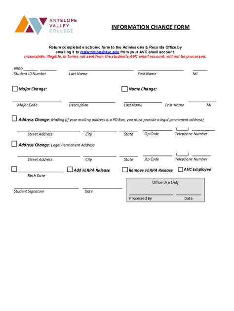 Fillable Online INFORMATION CHANGE FORM AVC Home Fax Email Print