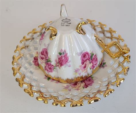 Vintage Gc Japan Fine China Handpainted Roses Gold Reticulated