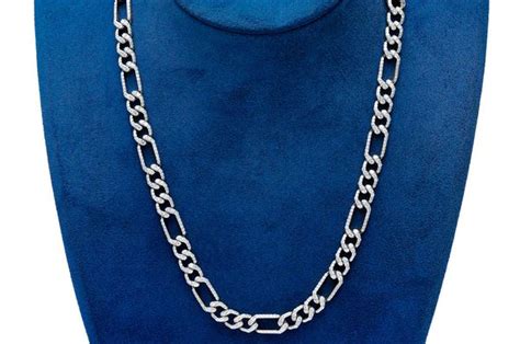 Icebox 8MM Figaro Link Diamond Necklace 14k Solid Gold 17 00ctw