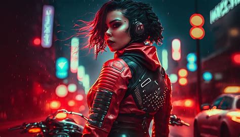 Online crop | HD wallpaper: AI art, cyberpunk, city, women, biker girl ...