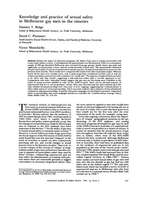 Pdf Knowledge And Practice Of Sexual Safety In Melbourne Gay Men In The Nineties