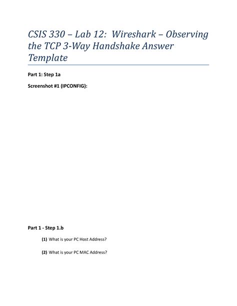 Lab 12 Answer Template Ph1 CSIS 330 Lab 12 Wireshark Observing